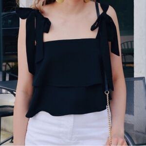 NEW REVOLVE Black Ruffle Crop Top